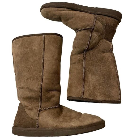 UGG Classic Sheep Skin Tall Dark Chocolate Brown Y2K Style Cozy Women’s 8 Boots - Picture 1 of 8